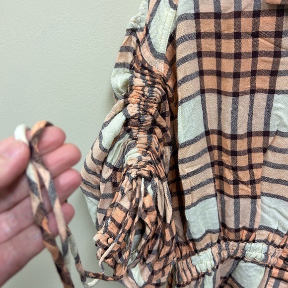 We the Free Free People Plaid Boho Button Up Top Sz S Small - Picture 5 of 7